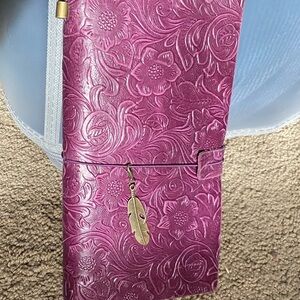 Purple Floral Embossed Journal with Feather Charm